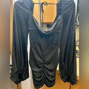 Stunning NYE cocktail party dress LBD mini corset black sequin lace-up House S